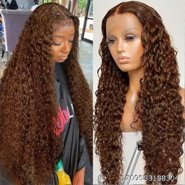 Wig for European and American women, front lace synthetic fiber headband, brown split long curly hair, hand wrapped in small curls
