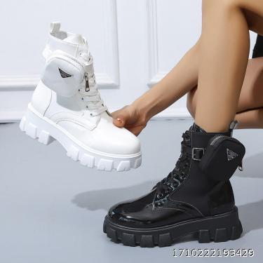 Trendy and fashionable pocket style mid length thick soled Martin boots for casual wear