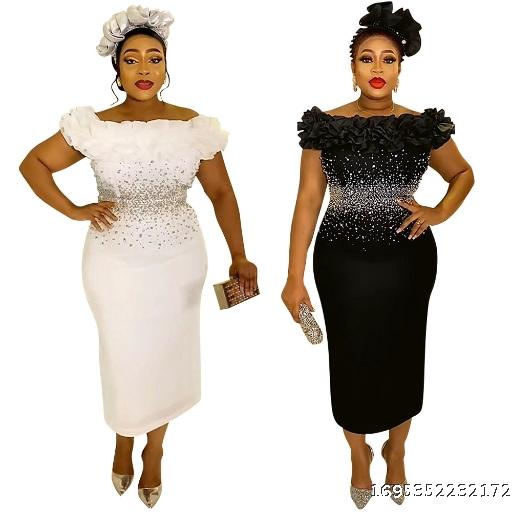 New hot diamond fishtail dress wooden ear edge Slim evening dresses