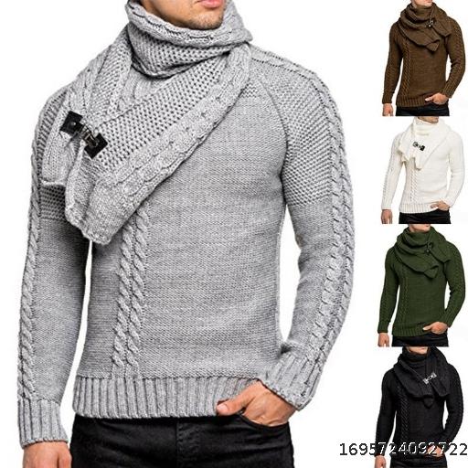 Knitted scarf detachable sweater men's casual pullover solid Fried Dough Twists
