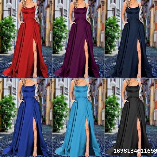 2023 Solid Color European and American Bridesmaid Dress Long Dress Slim Off Shoulder Friend Amazon Fashion Bridesmaid Group Evening Dress