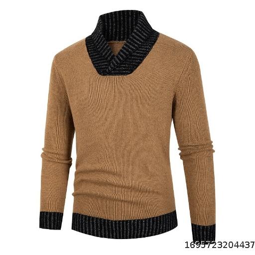  New Men's Pullover Polo Sweater Fashion Men's Wear European and American Solid Color Knitted Bottom Shirt