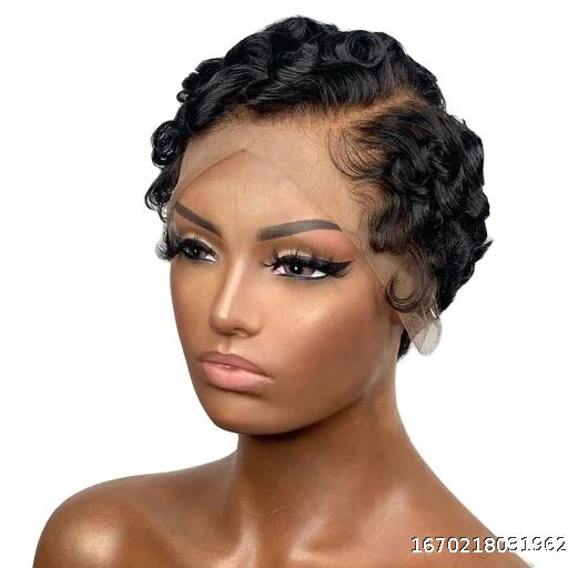 Human hair L part short wig 1B # color