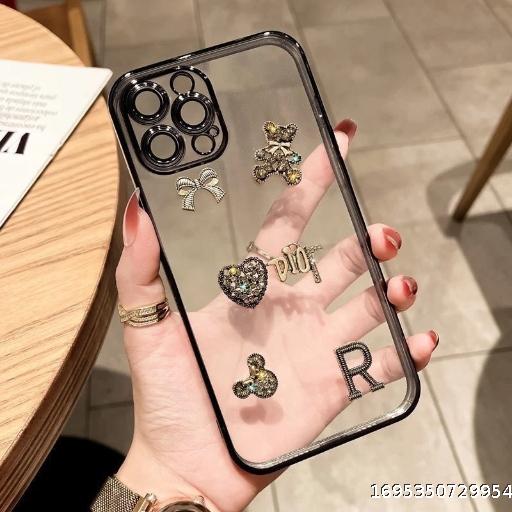 Apple 13promax Transparent Rhinestone Letter Little Bear Phone Case iPhone 14pro Full Pack 12/11 Case