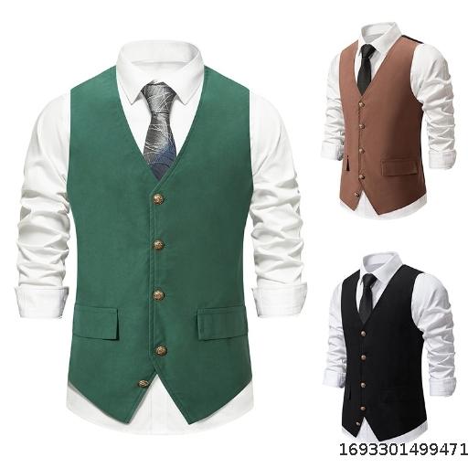 New Men's Medieval Vintage Vest European and American Men's Casual Slim Fit Vest