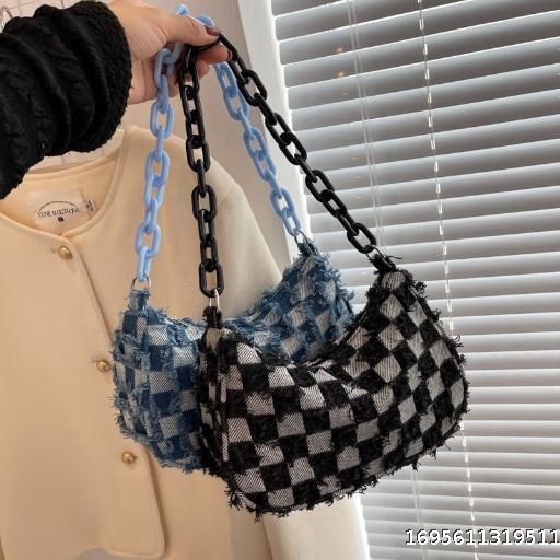 Chessboard Checker Underarm Bag Female Cowboy Canvas Bag niche Shoulder Bag