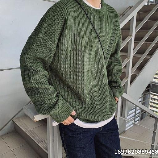 Round neck sweater Men's autumn and winter inner layer bottom knit sweater loose and thickened