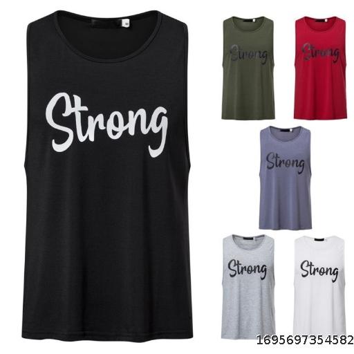 2023 Summer Foreign Trade New Men's Letter Printing Sleeveless Tank Top Wide Shoulder Sports Fitness Bottom Sleeveless T-shirt