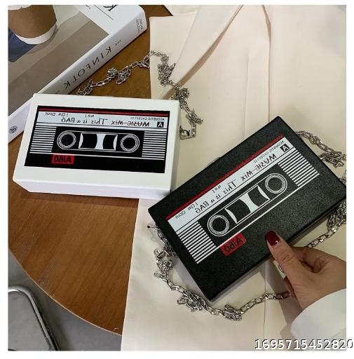 Personalized Radio Women's Bag Trend Box Small Square Bag Tape Chain Network Red One Shoulder Crossbody Bag Women