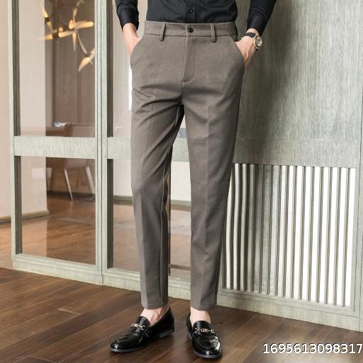 2023 Winter Foreign Trade New Men's Woolen Casual Suit Fashion Men's Slim Fit Solid Color Suit Long Pants