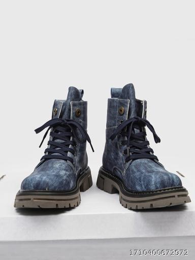 Boots Men's Spring and Autumn Retro Work Cloth Denim Boots 2024 Short Boots New Martin Boots Men's Boots Thick Sole High Top