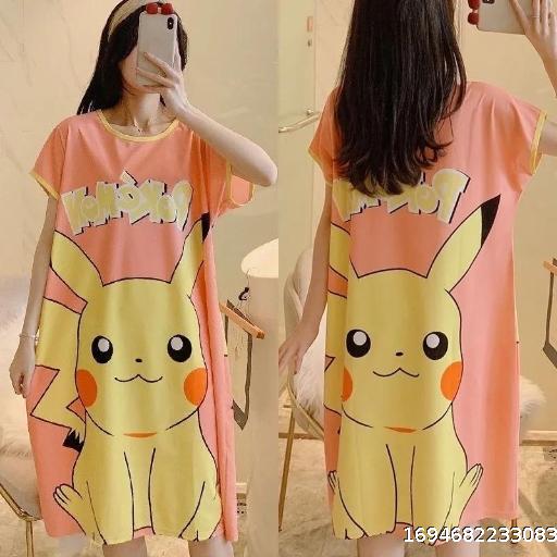 Large size nightgown Summer loose short sleeved skirt Pregnant women's knee length skirt