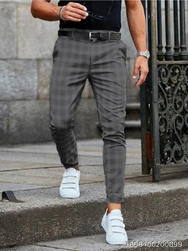 2022 New Autumn Men's Wear European and American Casual Checker Print Mid Waist Casual Western Pants Micro Elastic Pants