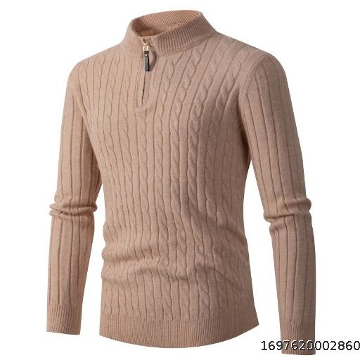 New style men's long sleeve Fried Dough Twists half high collar zipper sweater bottoming clothes