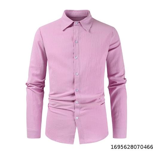 2023 Summer Foreign Trade New Men's Solid Polo Collar Cotton Linen Shirt Fashion Men's Loose Casual Long Sleeve Shirt