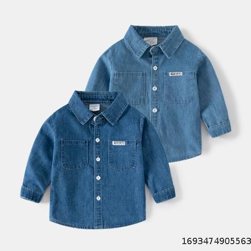 Children's Long Sleeve Shirt Boys' Denim Shirt Baby Casual Solid Square Neck Shirt