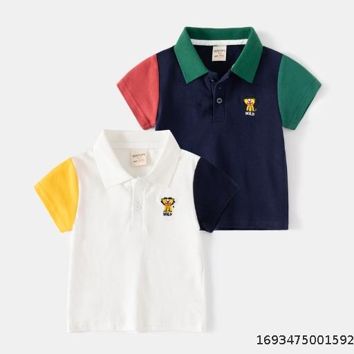 Children's short sleeved T-shirt, boys' POLO shirt, baby lapel top, children's color matching casual shirt