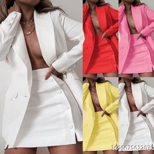 2023 Spring Solid Color Suit Set Small Suit Coat Short Skirt Two Piece Set European and American Style