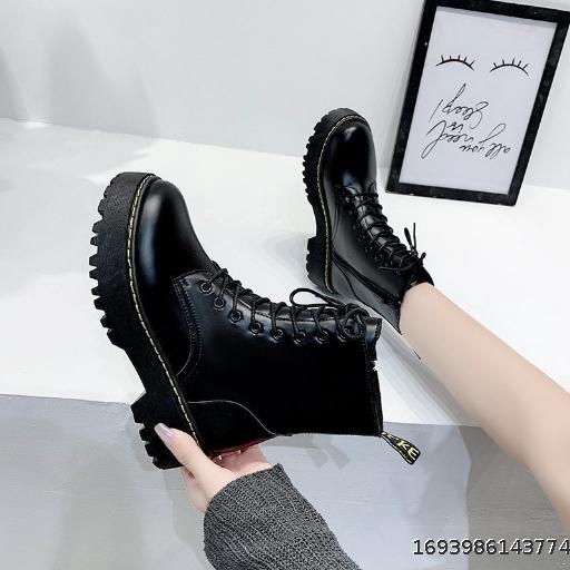 Autumn/Winter New Vintage Thick Sole Martin Boots Women's Short Boots Matsutake Motorcycle Boots Mid Barrel Leather Boots