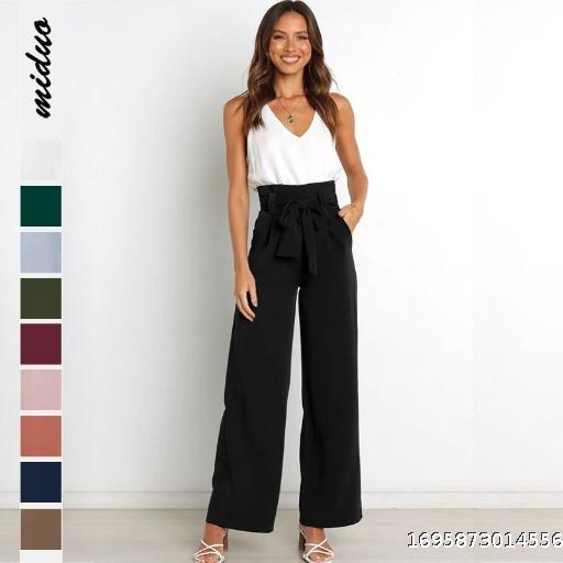 European and American Fashion New Workplace Women's Pants Casual Versatile Wide Leg Pants with Belt Temperament Commuter Pants Summer