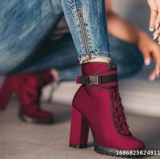 Thick Heel Super High Heel Solid Buckle Popular Women's Boots