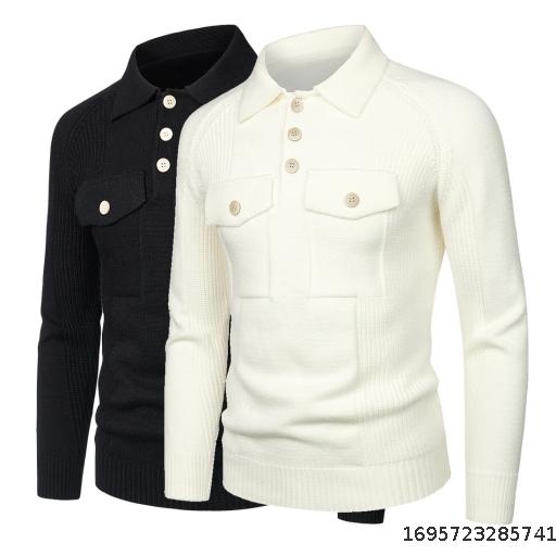 New Men's Pocket Decoration Workwear Knitwear Fashion Men's Raglan Sleeve Slim Fit Sweater
