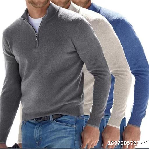 New Autumn Long sleeved V-neck Fleece Zipper Men's Casual Top Polo Shirt