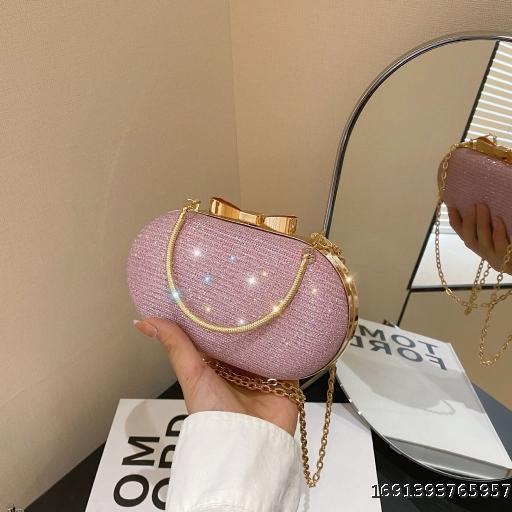 Dinner Bag Handbag Women's Flash Diamond Banquet Party Metal Chain Small Square Bag Single Shoulder Diagonal Straddle Bag