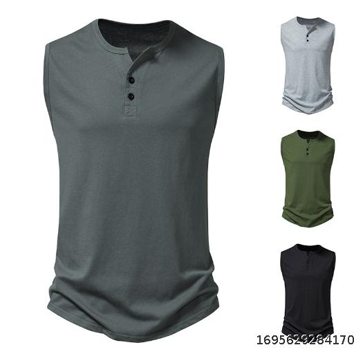 2023 Summer Foreign Trade New Men's Solid Sleeveless Tank Top Fashion Men's Casual Sports Short Sleeve T-shirt Tank Top