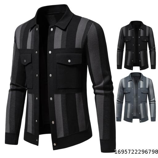 Men's standing collar workwear sweater jacket Youth men's casual color matching sweater jacket
