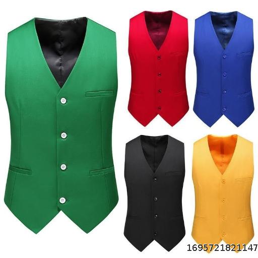 Men's Solid Color Suit Vest Fashion Slim Fit Single breasted Casual Vest