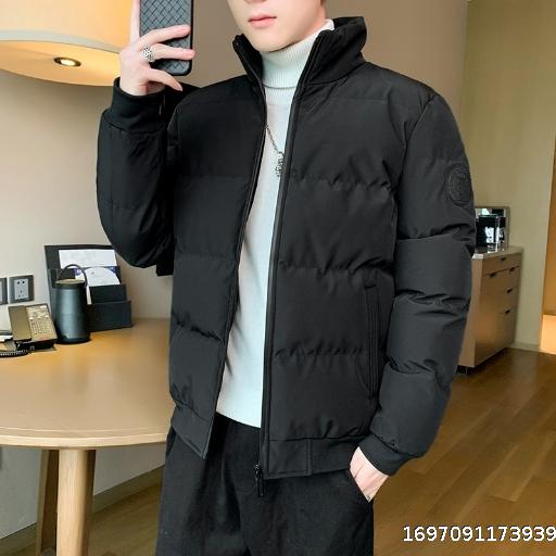 Men's cotton jacket, thick and warm in autumn and winter, casual stand up collar, slim fit, and cold resistant oversized cotton jacket