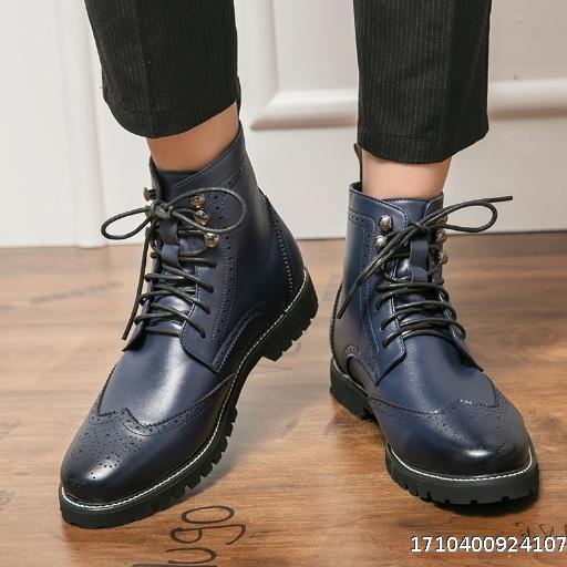 Personalized autumn and winter high top men's leather boots, outdoor lace up style, fashionable Martin boots, cross-border plus size, polished trendy leather shoes