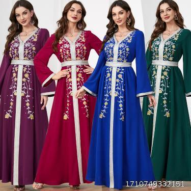 Middle Eastern Muslim Autumn/Winter New Abaya Women's Cross border Fashion Embroidered Bead Dress