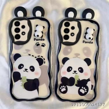 Suitable for Samsung A23 5G Cartoon Cute Panda 3D Ear Doll Curved Pattern Phone Case Transparent Anti Drop Soft Case