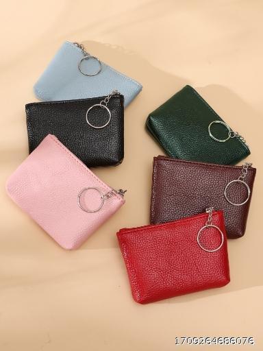 Mini Keychain Zero Wallet Women's Storage Small Bag Mouth Red Bag Litchi Pattern Key Bag Lightweight Coin Bag