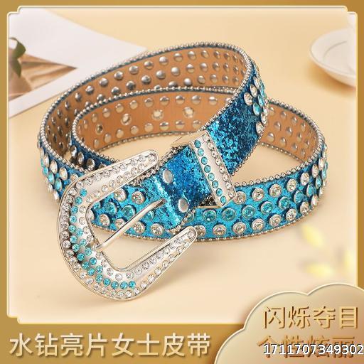 Diamond Belt Women's Instagram Style Wide Belt Decoration European and American Fashion Personality Sequin Jeans Belt Versatile Design