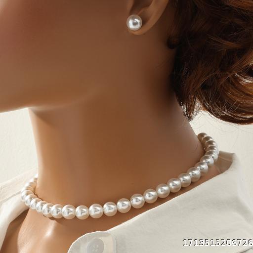 【 5 pieces per unit 】minimalist retro Hepburn style pearl earring necklace set, European and American fashionable temperament earring accessories
