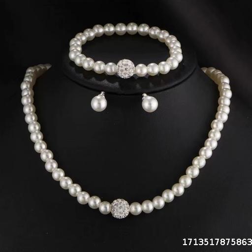 【5 sets per unit】Creative imitation pearl necklace bracelet and earring set, 3-piece set