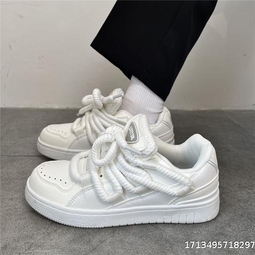 Crowd's Dirty Braid Design Bread Shoes Men's Instagram Couple Versatile Casual Little White Shoes 2024 New Sports Skateboarding Shoes