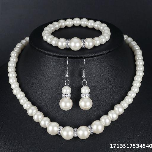 [5 sets per unit]Imitation Pearl Jewelry Set Women's Necklace, Earrings, Bracelets, Three Piece Set for Mother's Gift, Wedding Photo Accessories