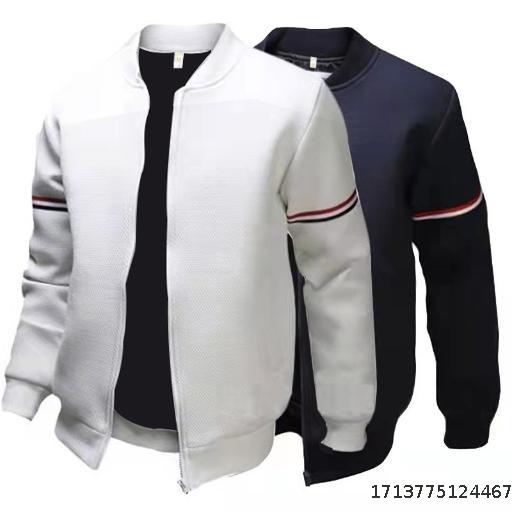 Men's casual jacket with woven zipper standing collar hoodie jacket