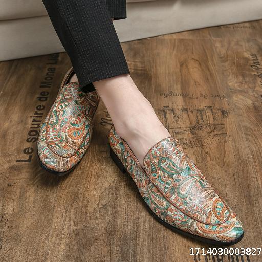 Summer Men's Business Casual Leather Shoes Trendy British Low cut Fashion Pattern Men's Shoes Leather Casual Square Head Shoes