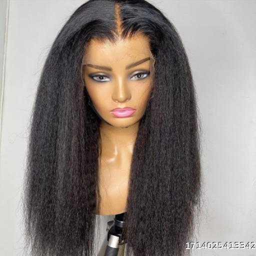 European and American wig women yaki front lace kinky straight hair black African wig headband