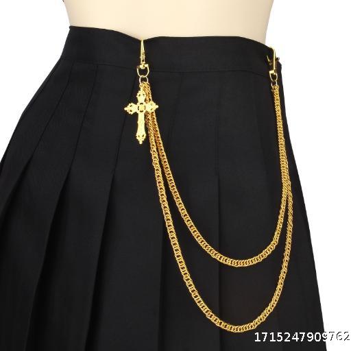 European and American Jewelry Fashion Personality Cross Pant Chain Hip Hop Instagram Fashion Imitation Gold Color Preserving Pant Accessories