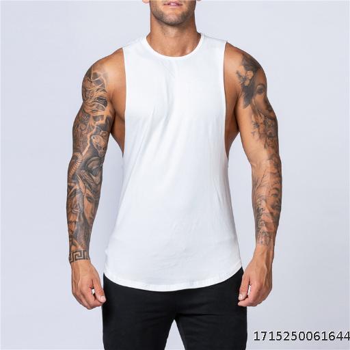 Summer Blank Cotton Loose Shoulder Tank Top for Men's Fitness and Fitness Sleeveless Tank Top for Men