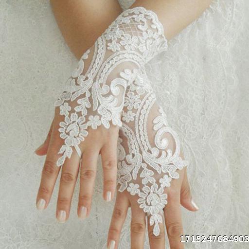 Bride Wedding Dress Wedding Lace Gloves European and American Black and White Hollow Fingerless Mesh Short Bracelet Super Immortal