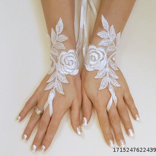 Fashion Lace Bride Wedding Dress Gloves Handmade Open Finger Gloves European and American Theme Wedding Party Gloves