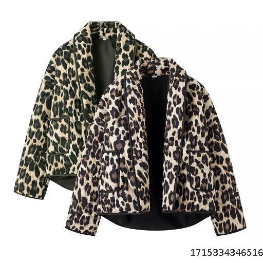 2024 Fashion Winter Women's Animal Print Kimono Open Open Open Loose Cotton Coat