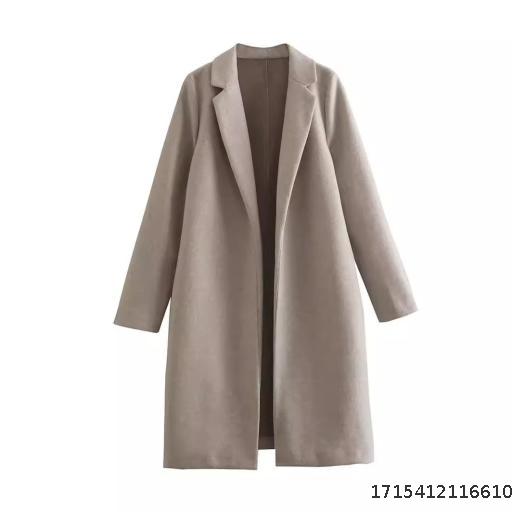 Wholesale of Foreign Trade Europe and America Winter New Women's Casual Style Woolen Flap Collar Non Buckle Long Coat Coat Coat